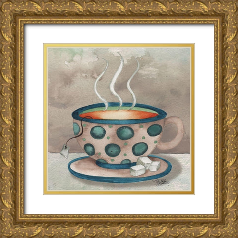 Steaming Tea Gold Ornate Wood Framed Art Print with Double Matting by Baker, Mary Beth