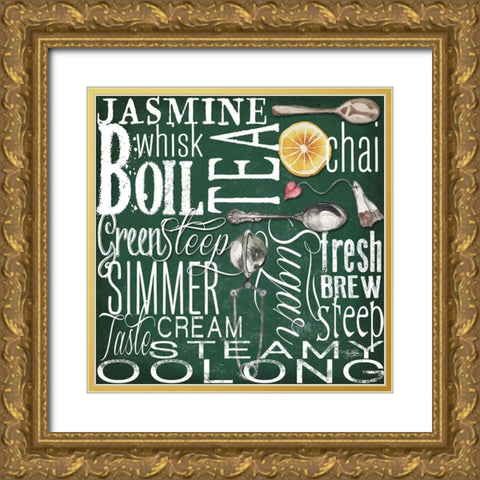 Drink Typography Forest Green Gold Ornate Wood Framed Art Print with Double Matting by Baker, Mary Beth