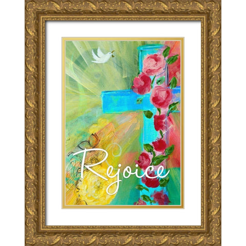 Rejoice Cross Gold Ornate Wood Framed Art Print with Double Matting by Maria, Robin