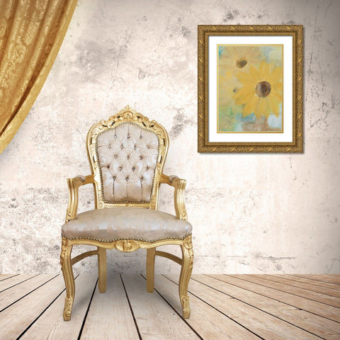 Big Sunflowers Gold Ornate Wood Framed Art Print with Double Matting by Maria, Robin