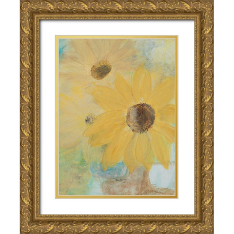 Big Sunflowers Gold Ornate Wood Framed Art Print with Double Matting by Maria, Robin