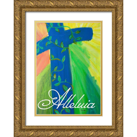 Alleluia Cross Gold Ornate Wood Framed Art Print with Double Matting by Maria, Robin