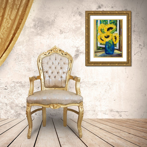 Sunflowers Gold Ornate Wood Framed Art Print with Double Matting by DeRice, Julie
