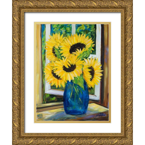 Sunflowers Gold Ornate Wood Framed Art Print with Double Matting by DeRice, Julie