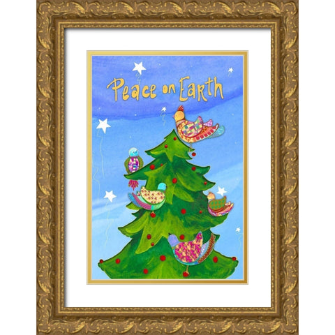 Holiday Birds Gold Ornate Wood Framed Art Print with Double Matting by Diannart