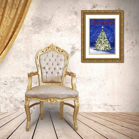 Merry Christmas Tree Gold Ornate Wood Framed Art Print with Double Matting by Diannart
