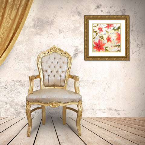 Watercolor Poinsettia Square Gold Ornate Wood Framed Art Print with Double Matting by Diannart