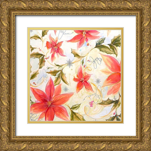 Watercolor Poinsettia Square Gold Ornate Wood Framed Art Print with Double Matting by Diannart