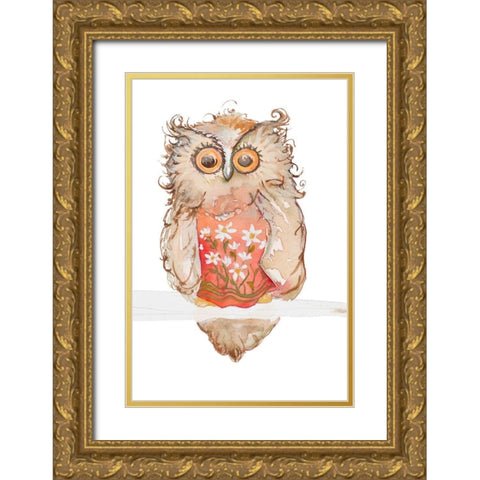 Morning Owl Gold Ornate Wood Framed Art Print with Double Matting by Diannart