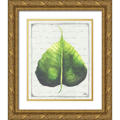 Emerald Leaf II Gold Ornate Wood Framed Art Print with Double Matting by Medley, Elizabeth