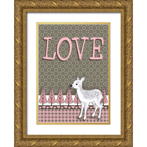 Lamb Love Gold Ornate Wood Framed Art Print with Double Matting by Metz, Andi