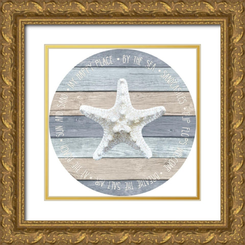 By the Sea Starfish Circle Gold Ornate Wood Framed Art Print with Double Matting by Metz, Andi