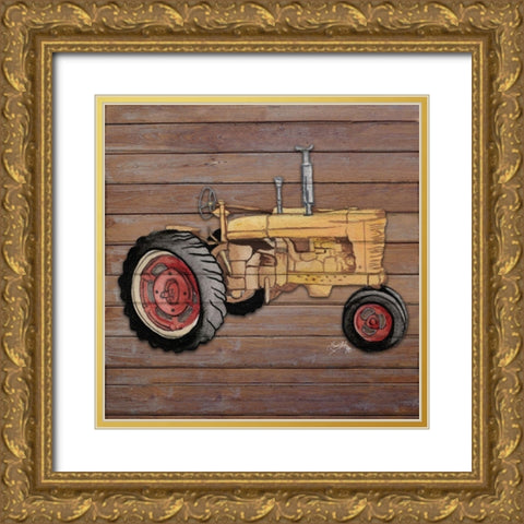 Tractor on Wood I Gold Ornate Wood Framed Art Print with Double Matting by Medley, Elizabeth