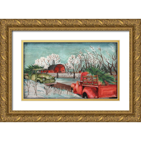 Winter Time on the Farm with Lights Gold Ornate Wood Framed Art Print with Double Matting by Medley, Elizabeth
