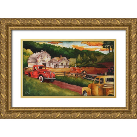 Harvest Time on the Farm Gold Ornate Wood Framed Art Print with Double Matting by Medley, Elizabeth