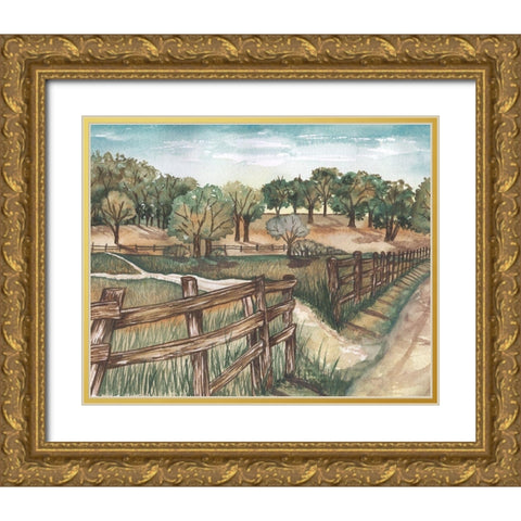 Farm Landscape Gold Ornate Wood Framed Art Print with Double Matting by Medley, Elizabeth