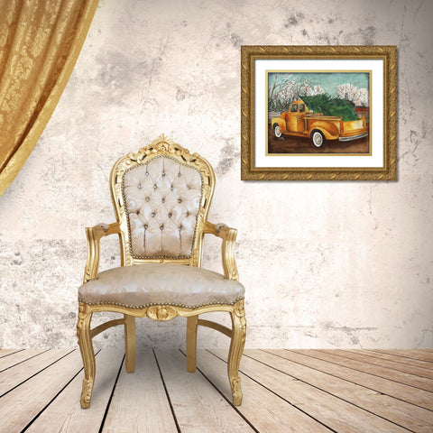 Yellow Truck and Tree III Gold Ornate Wood Framed Art Print with Double Matting by Medley, Elizabeth