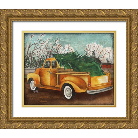 Yellow Truck and Tree III Gold Ornate Wood Framed Art Print with Double Matting by Medley, Elizabeth