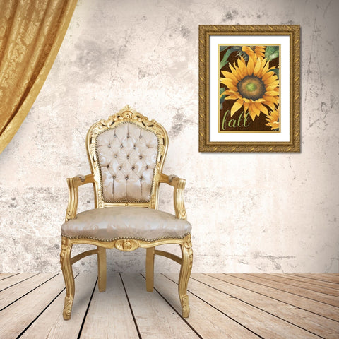 Sunflowers in the Fall Gold Ornate Wood Framed Art Print with Double Matting by Medley, Elizabeth