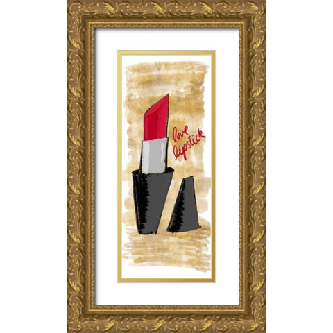 Love Lipstick Panel Gold Ornate Wood Framed Art Print with Double Matting by SD Graphics Studio