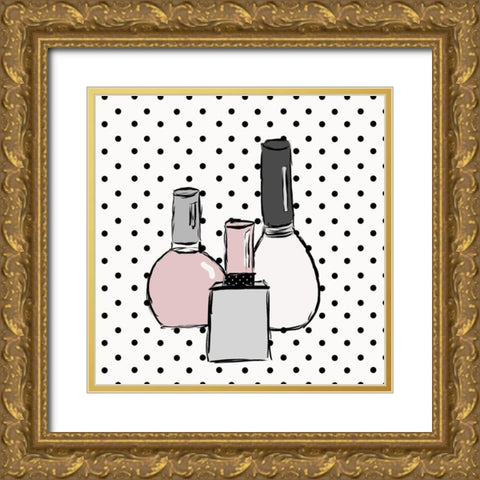 Nail Polish Dots Gold Ornate Wood Framed Art Print with Double Matting by SD Graphics Studio