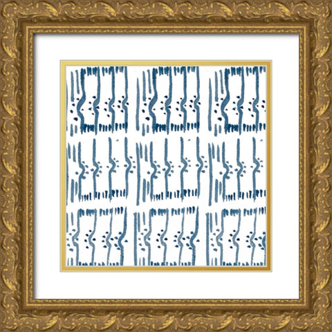 Blue Glyphics II Gold Ornate Wood Framed Art Print with Double Matting by SD Graphics Studio