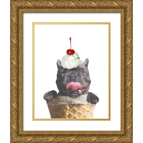 Ice Cream Dog Gold Ornate Wood Framed Art Print with Double Matting by SD Graphics Studio