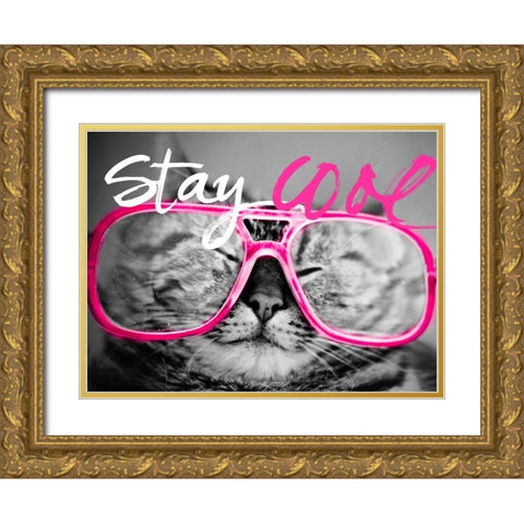 Stay Cool Cat Gold Ornate Wood Framed Art Print with Double Matting by SD Graphics Studio