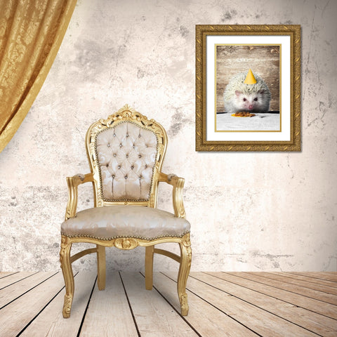 Hedgehog Party Gold Ornate Wood Framed Art Print with Double Matting by SD Graphics Studio