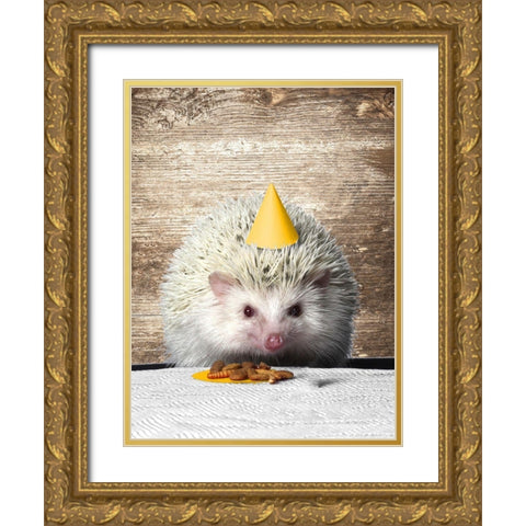 Hedgehog Party Gold Ornate Wood Framed Art Print with Double Matting by SD Graphics Studio