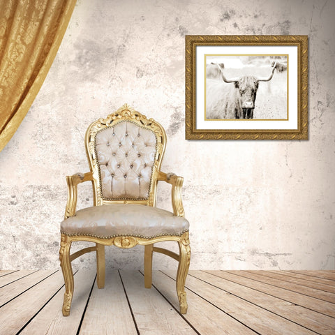 Sepia Bull Portrait Gold Ornate Wood Framed Art Print with Double Matting by SD Graphics Studio