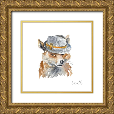 Fox with Hat Gold Ornate Wood Framed Art Print with Double Matting by Loreth, Lanie