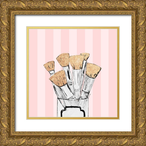 Makeup Brushes Gold Ornate Wood Framed Art Print with Double Matting by Ritter, Gina