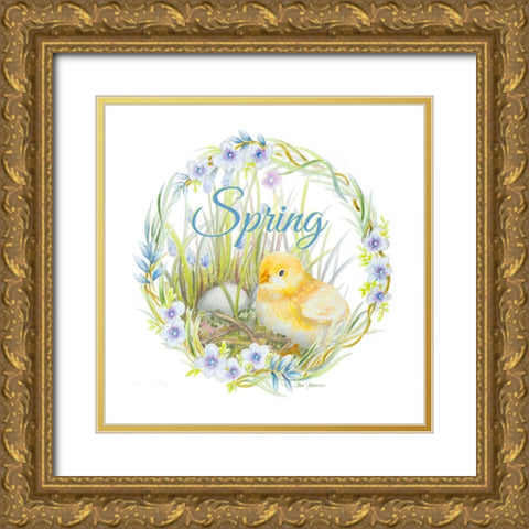 Chick And Wreath I Gold Ornate Wood Framed Art Print with Double Matting by Gaynor, Janice