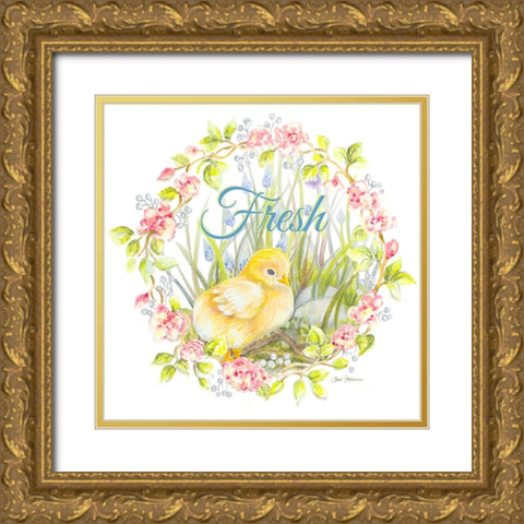 Chick And Wreath II Gold Ornate Wood Framed Art Print with Double Matting by Gaynor, Janice