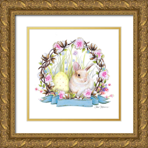 Wreath Bunny I Gold Ornate Wood Framed Art Print with Double Matting by Gaynor, Janice
