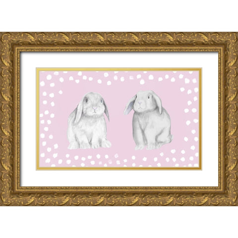 Sweet Bunnies Gold Ornate Wood Framed Art Print with Double Matting by Gaynor, Janice
