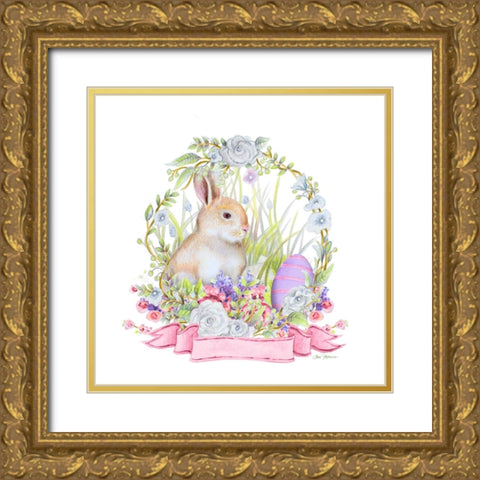 Wreath Bunny II Gold Ornate Wood Framed Art Print with Double Matting by Gaynor, Janice