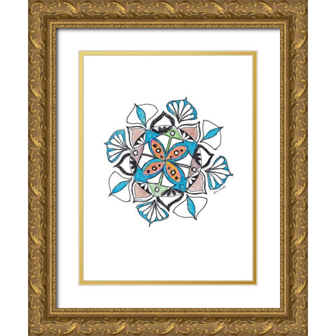 Aqua Mandala Gold Ornate Wood Framed Art Print with Double Matting by Loreth, Lanie