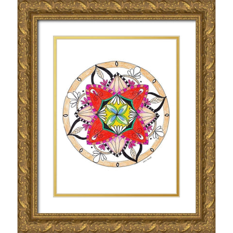 Orange Burst Mandala Gold Ornate Wood Framed Art Print with Double Matting by Loreth, Lanie