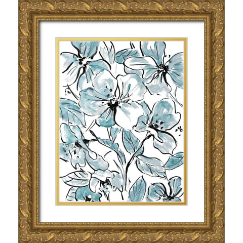 Sketch Floral In Blues I Gold Ornate Wood Framed Art Print with Double Matting by Loreth, Lanie