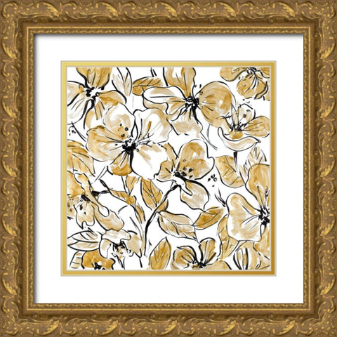 Golden Sketch Floral Square Gold Ornate Wood Framed Art Print with Double Matting by Loreth, Lanie