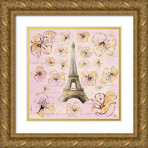 Golden Paris on Floral I Gold Ornate Wood Framed Art Print with Double Matting by Loreth, Lanie