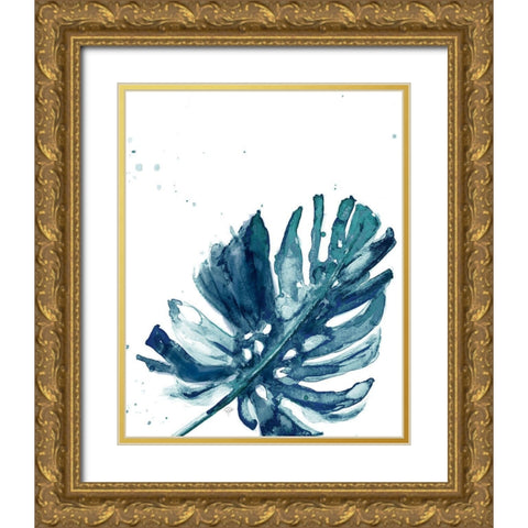 Teal Palm Frond I Gold Ornate Wood Framed Art Print with Double Matting by Pinto, Patricia