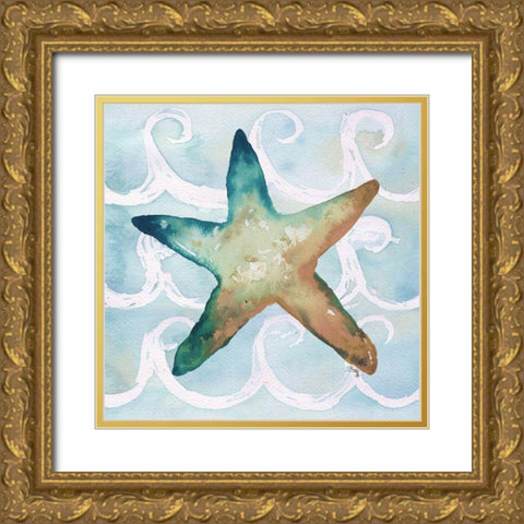 Sea Creatures on Waves I Gold Ornate Wood Framed Art Print with Double Matting by Medley, Elizabeth