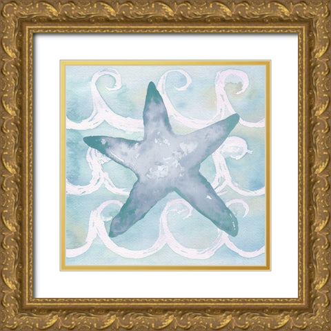 Azure Sea Creatures I Gold Ornate Wood Framed Art Print with Double Matting by Medley, Elizabeth