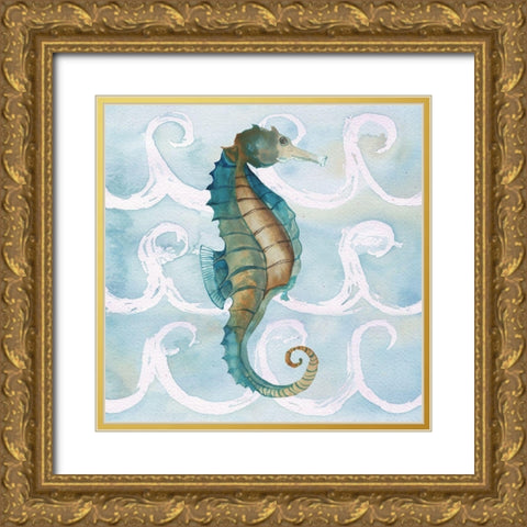 Sea Creatures on Waves II Gold Ornate Wood Framed Art Print with Double Matting by Medley, Elizabeth