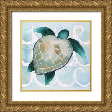 Sea Creatures on Waves III Gold Ornate Wood Framed Art Print with Double Matting by Medley, Elizabeth