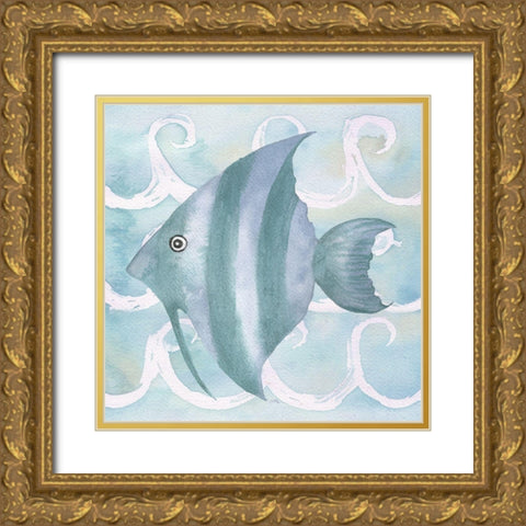 Azure Sea Creatures IV Gold Ornate Wood Framed Art Print with Double Matting by Medley, Elizabeth
