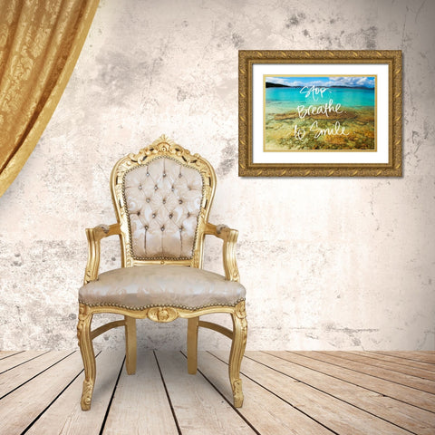 Stop Breathe Smile Gold Ornate Wood Framed Art Print with Double Matting by Mansfield, Kathy